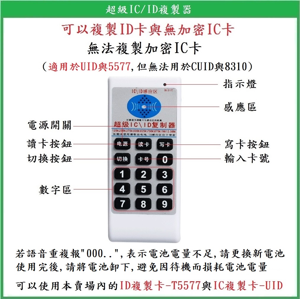 【鎖匠之家】超強IC/ID複製器 手持式拷貝機 可複製ID卡與無加密IC卡 5577 複製磁扣 適用T5577與UID