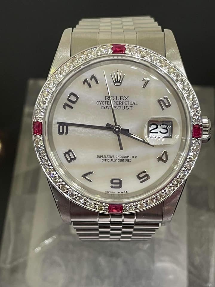 ROLEX 勞力士 蠔式手錶16234 #原廠特殊珊瑚面  #後加鑲真鑽石錶圈 完稅證明