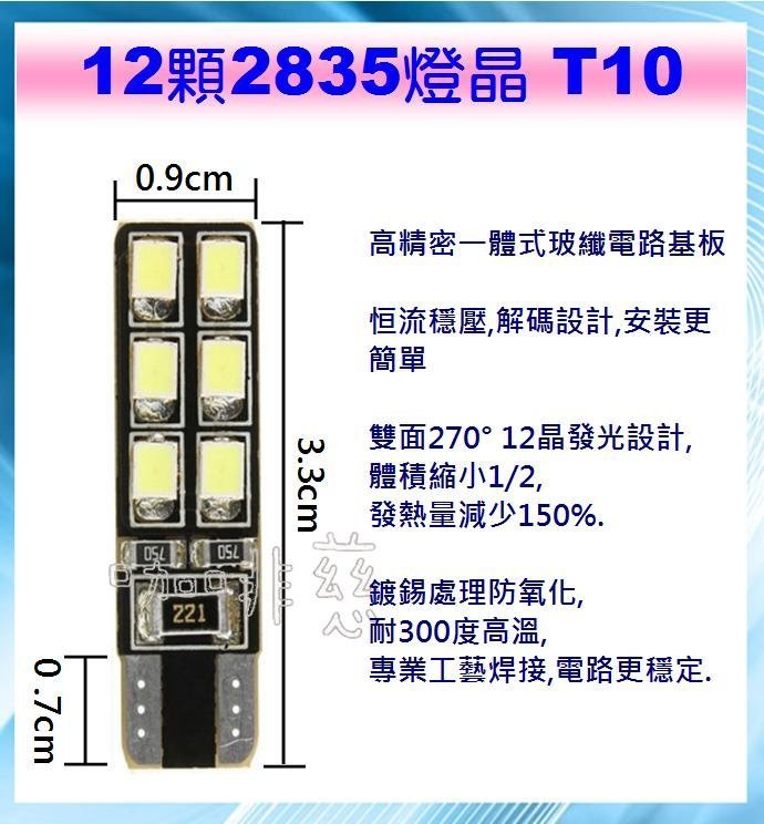 T10高亮燈泡 12晶 T10LED 燈泡 牌照燈 閱讀燈 第三煞車燈 汽車小燈 小燈