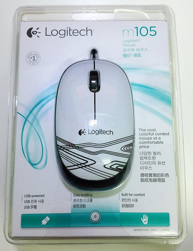 全新未拆封 羅技 Logitech M105 USB 光學滑鼠 有線 鼠標 白色