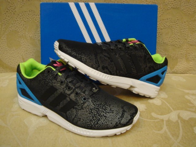 ADIDAS ORIGINALS ZX FLUX 黑X藍螢光綠蛇紋反光陳奕迅US11 | Yahoo奇摩拍賣