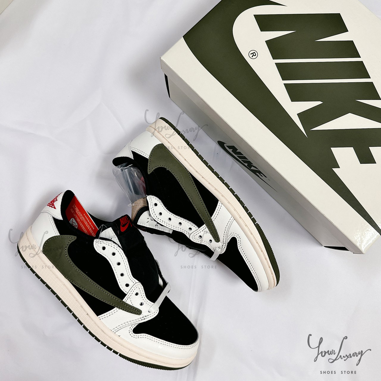 【Luxury】NIKE Travis Scott  Air Jordan 1 Low OG WMNS Olive 倒勾