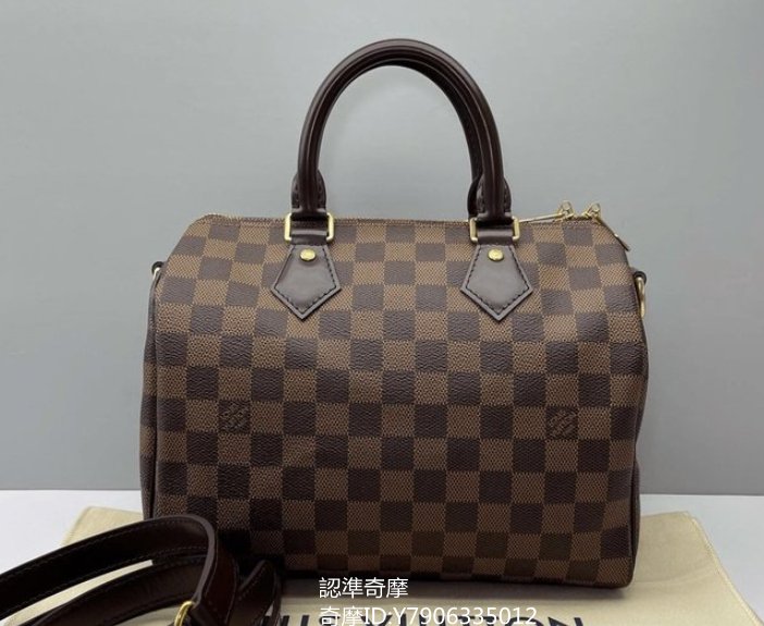 二手正品 LV 路易威登 SPEEDY 25 棋盤格波士頓包 枕頭包 N41368 手提包