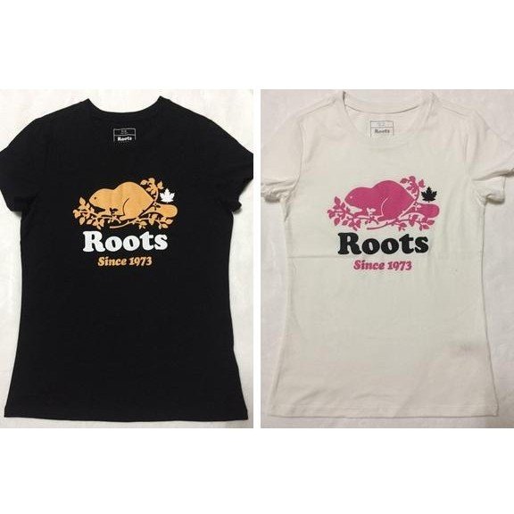 熱銷 經典配色 加拿大 Roots 正品 女款 黑色/乳白色  短袖 T恤 短T (N)