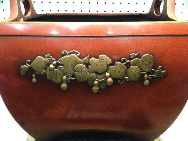 真鍮浮雕六瓢簞葫蘆紋青銅火鉢.風爐.瓶掛.(鐵壺.茶托.銀壺.風爐