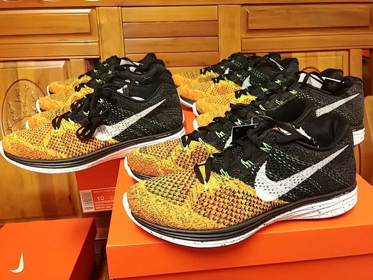 NIKE FLYKNIT LUNAR 3 男編織慢跑鞋彩虹黑橘黃US7.5 698181-003 全新