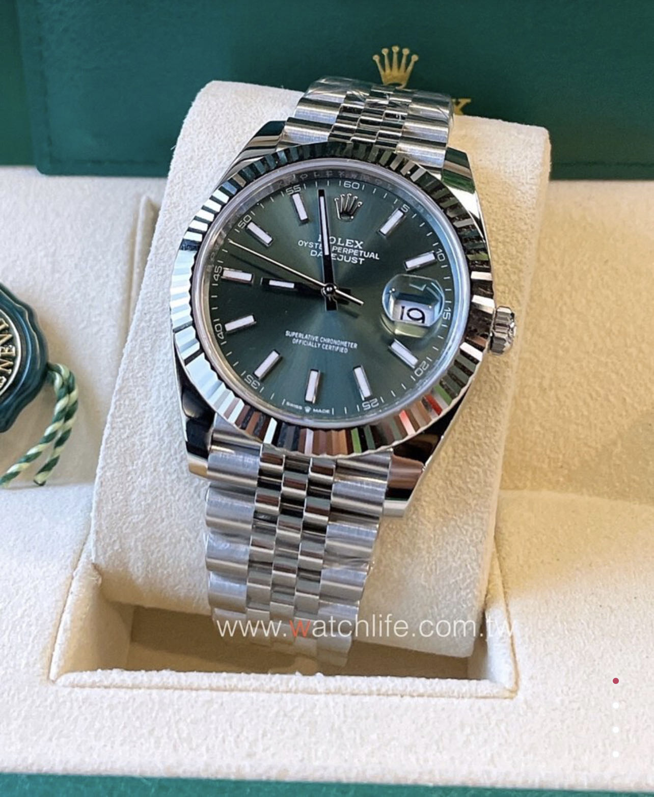 玩錶人Rolex Datejust 126334 新款薄荷綠/2022全新錶/白色黃金鋼/41mm/3235機芯/動力儲存70小時/防水100米/原廠盒單