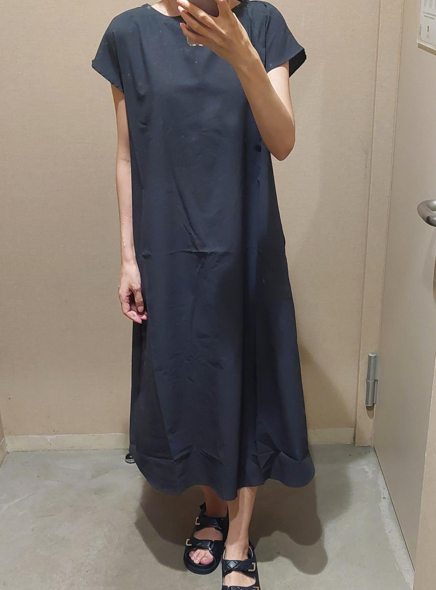 日本無印良品 泡泡紗法式袖洋裝深灰S號