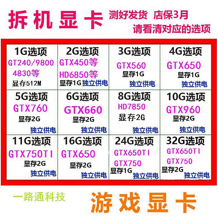 拆機二手吃雞顯卡GTX650 750TI 960 550 660 760 7850 560 1G 2G