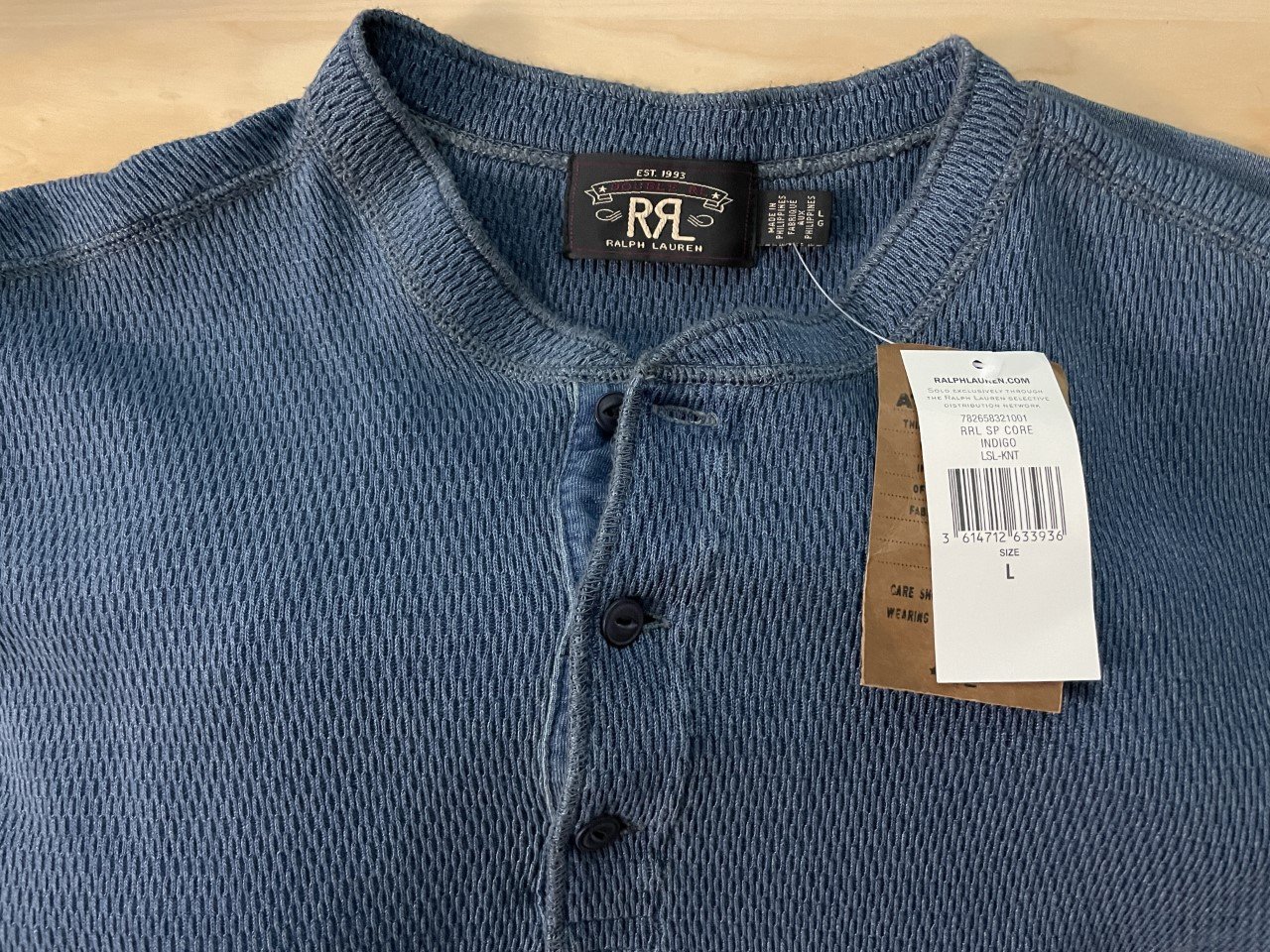 RRL indigo blue jacquard-knit henley 亨利領針織水洗舊木村拓哉著L號