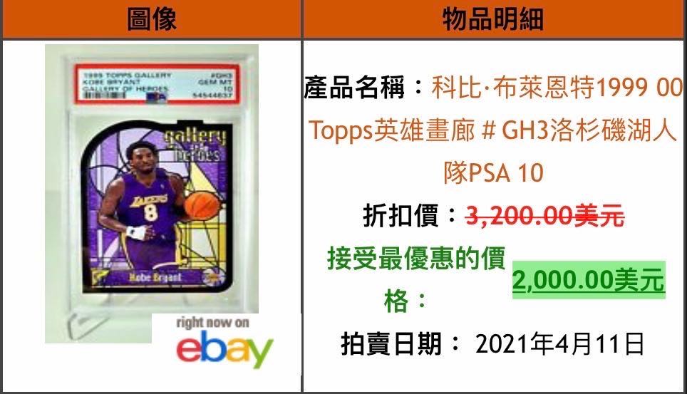 🐍1999-00 Topps Gallery Gallery Of The Heroes #GH3 Kobe Bryant