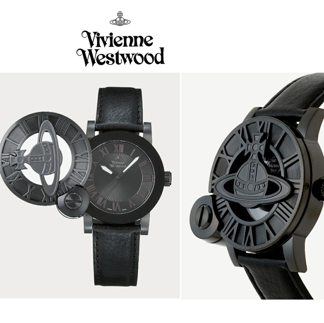 Vivienne Westwood ▻( 黑色) 立體土星翻蓋手錶中性錶｜100%全新正品