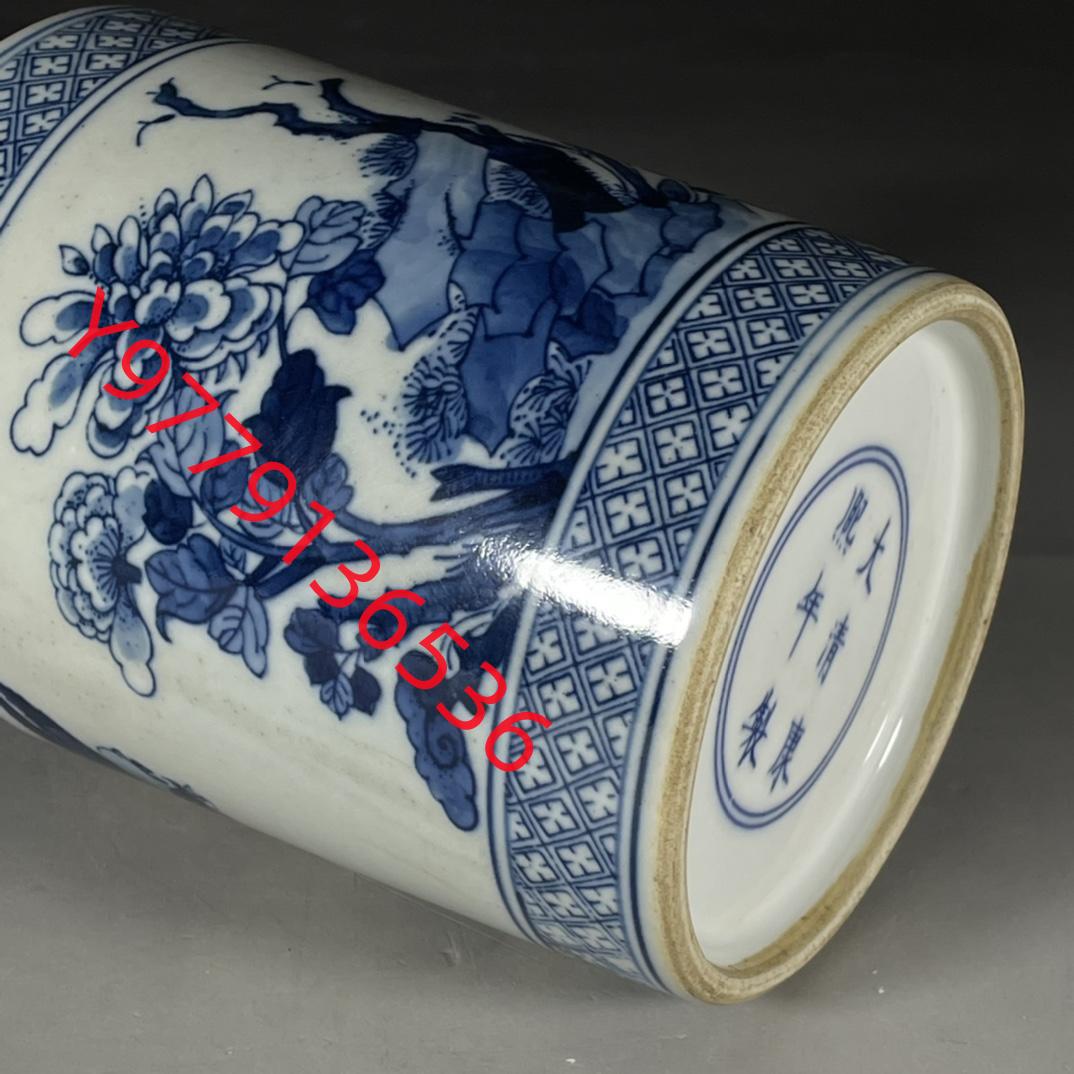最安値正規品中国古玩　康熙年製　染付　重量2.32kg 花瓶　青花花鳥図　唐物 時代物　花器　中国美術 染付