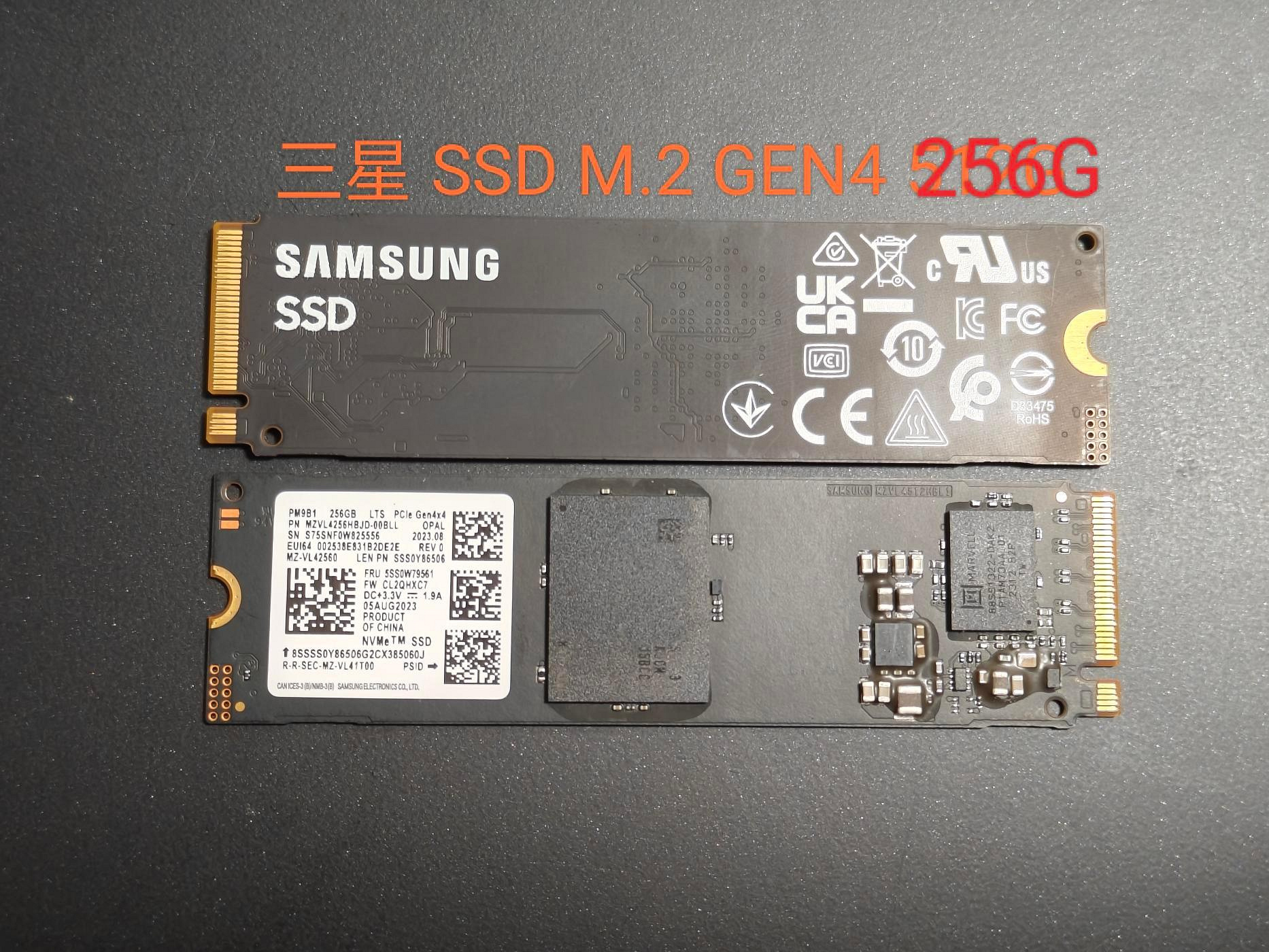 [近全新]  M.2 SSD 256GB  GEN4，三星PM9B1、美光2450 Opal，使用時數約2~7小時，便宜賣！