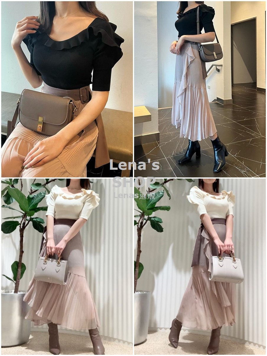 🌸Lenas通販⭐特價⭐2022年6月日本SNIDEL三色甜美氣質木耳花邊荷葉波浪合身短袖針織衫上衣