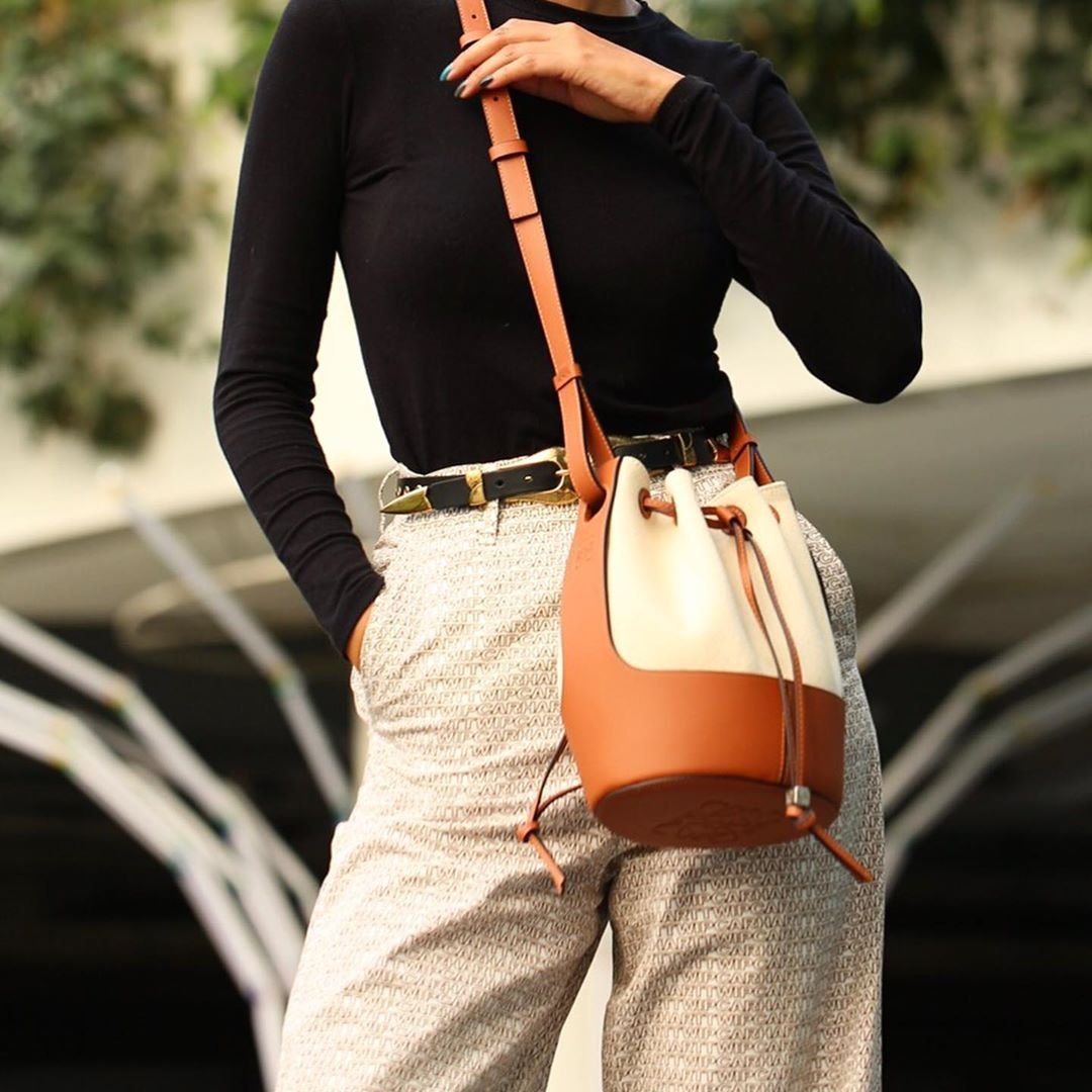 Loewe Balloon Nano Leather Bucket Bag in Brown