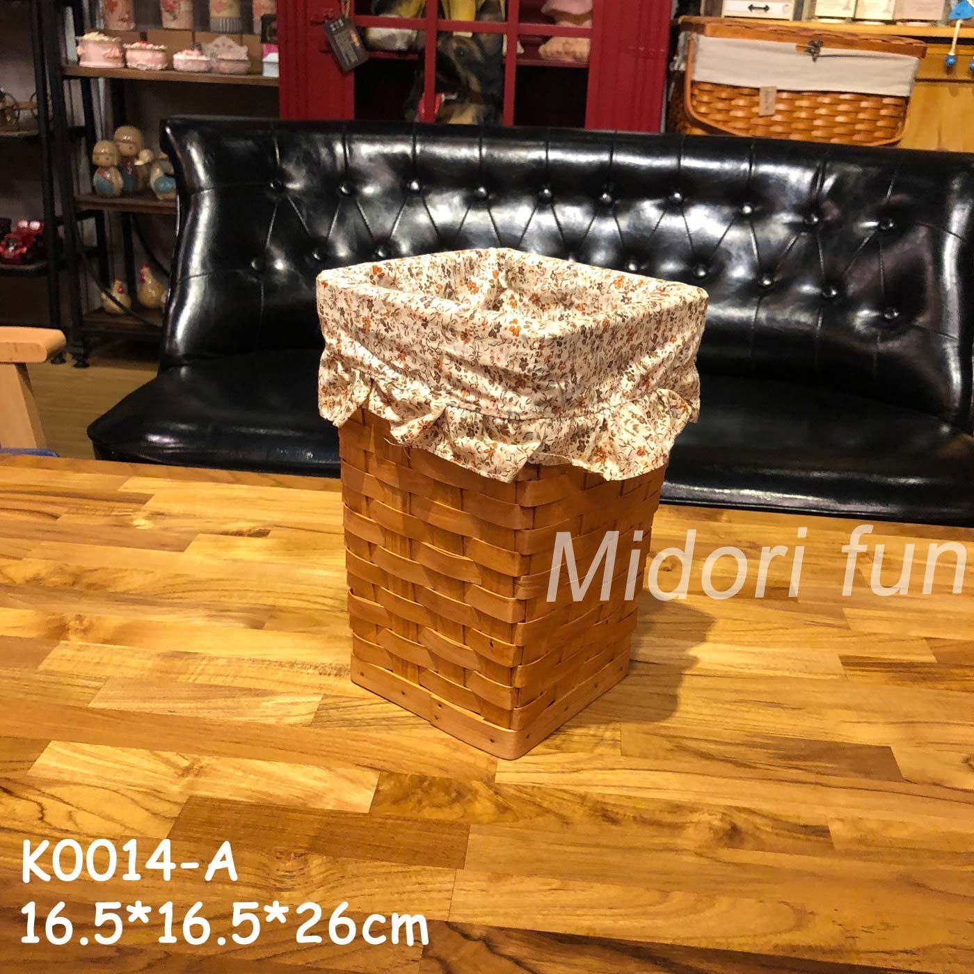 K0014 A Midorifun 綠的趣味 木編碎花收納桶zakka 木籃 單格收納 鄉村風 紙屑桶 收納桶 Yahoo奇摩拍賣