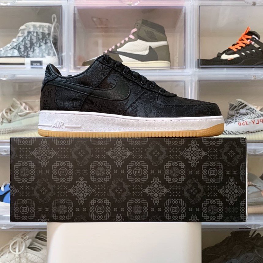 台灣公司貨us4.5 CLOT Fragment Nike Air Force 1 黑絲綢閃電藍絲綢白