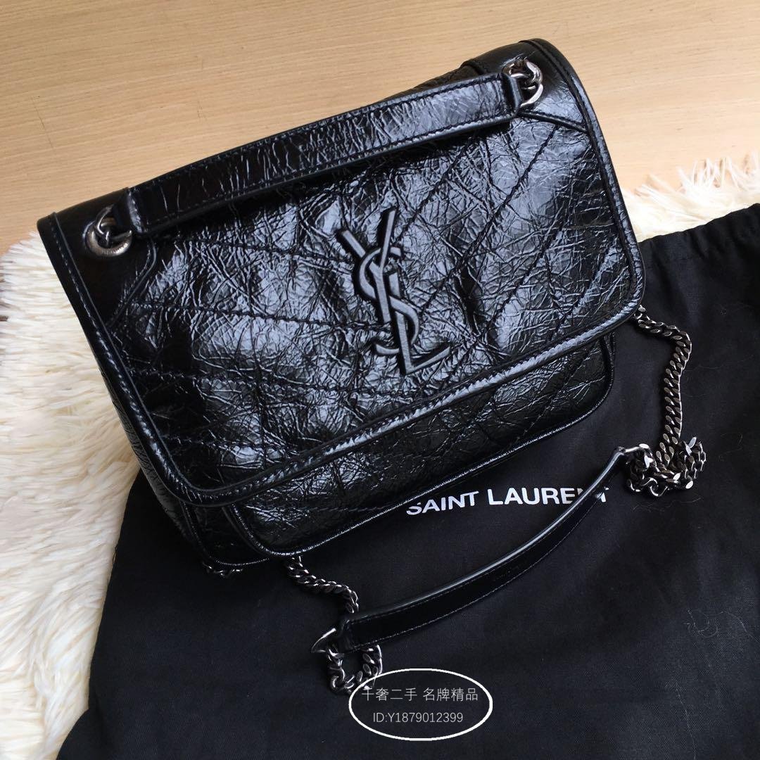 千奢二手正品 YSL 聖羅蘭 baby NIKI 533037 黑色黑鏈 小號 流浪包 銀鏈 雙鏈肩背/斜背包