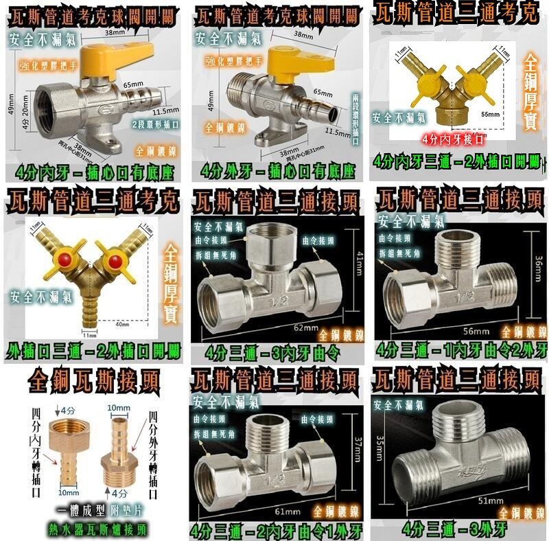 安全第一 熱水器 瓦斯爐 天然瓦斯管道接頭 考克 球閥開關 全銅體鍍鎳 厚實可靠不漏氣 耐高壓腐蝕 強化塑膠開關不脆化