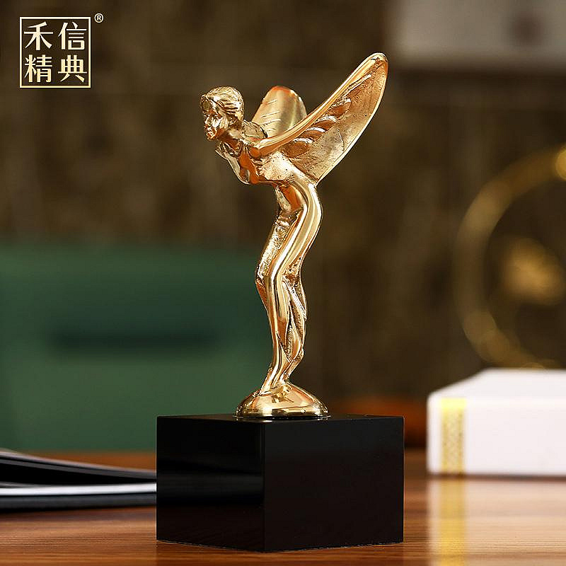 大雷雜貨鋪-純銅擺件勞斯萊斯車標飛天女神雕塑全銅工藝品簡美家居擺設工藝品HXJ
