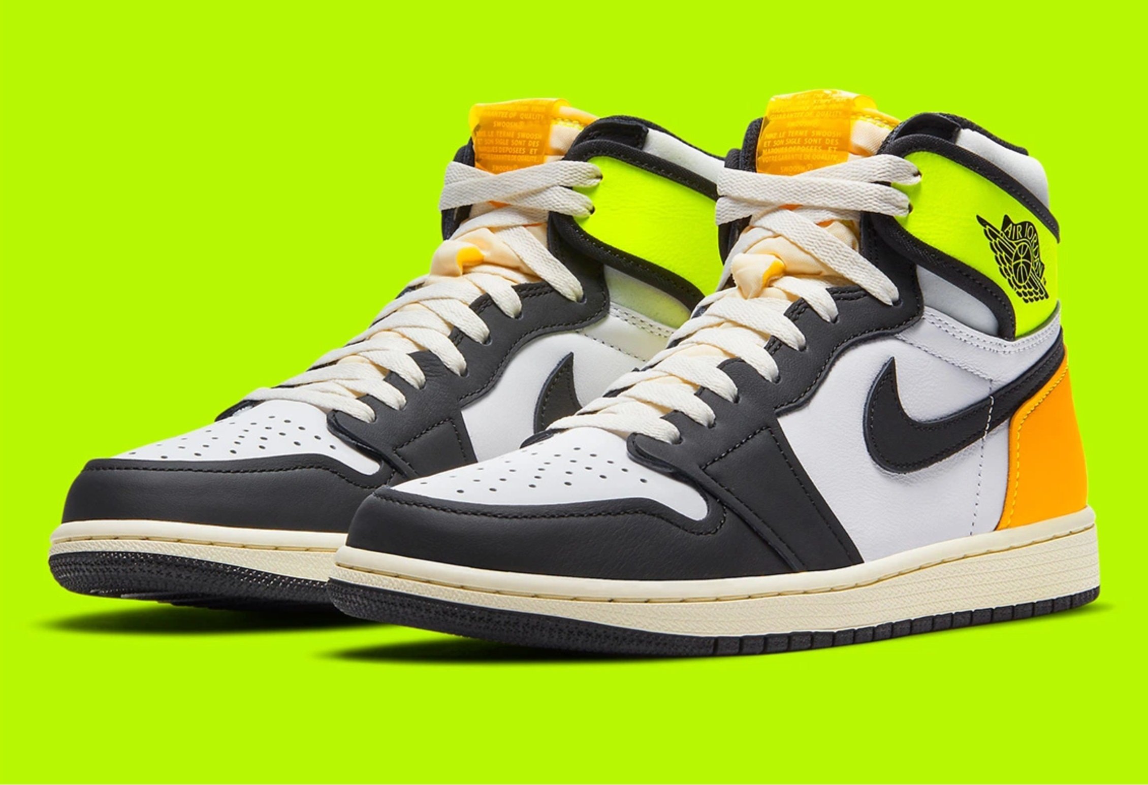 NIKE Air Jordan 1 Volt Gold 螢光黃黑白拼色高筒555088-118。太陽選物