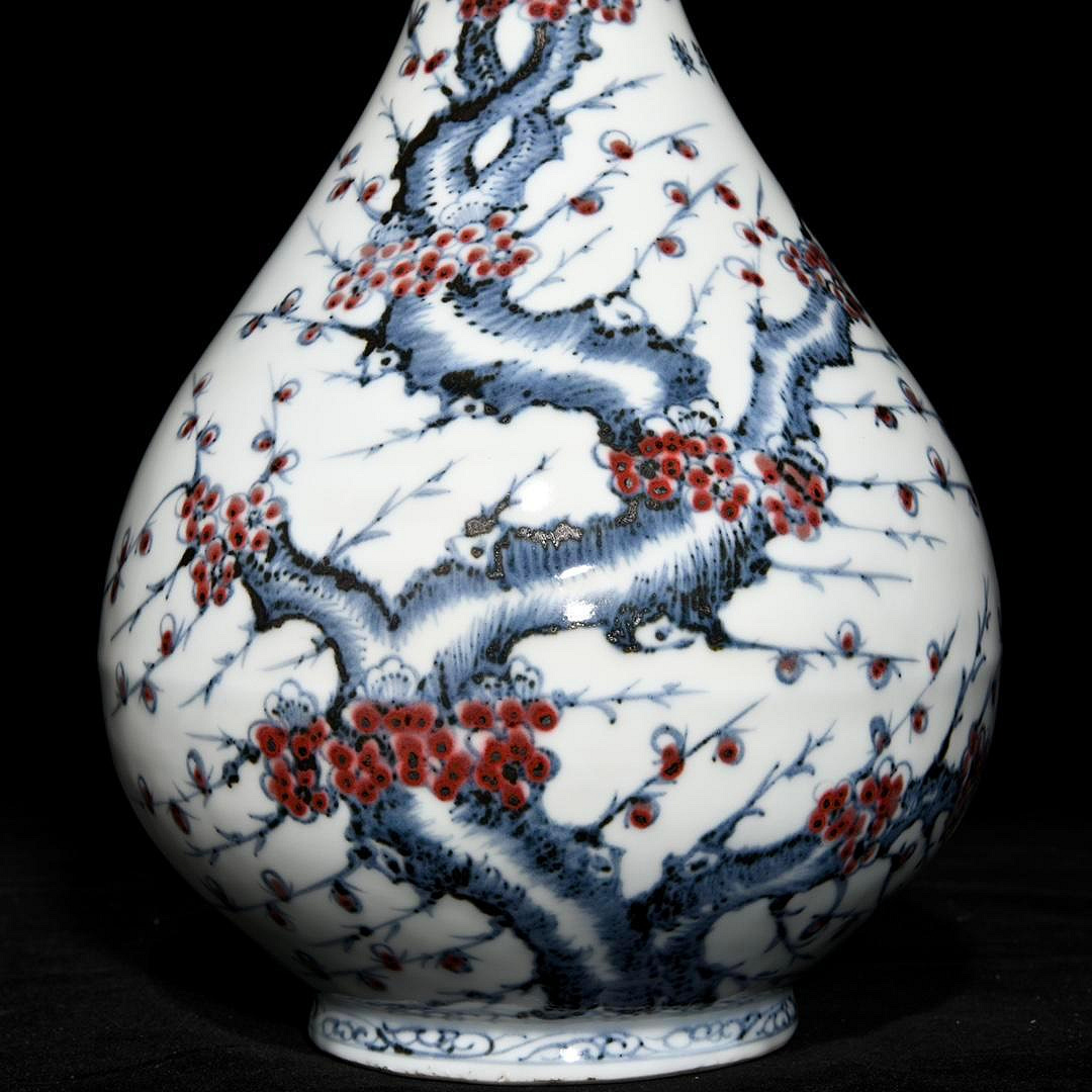 明洪武青花釉里紅梅花紋玉壺春瓶，高32.2cm直徑19cm，編號816842【憶仟 