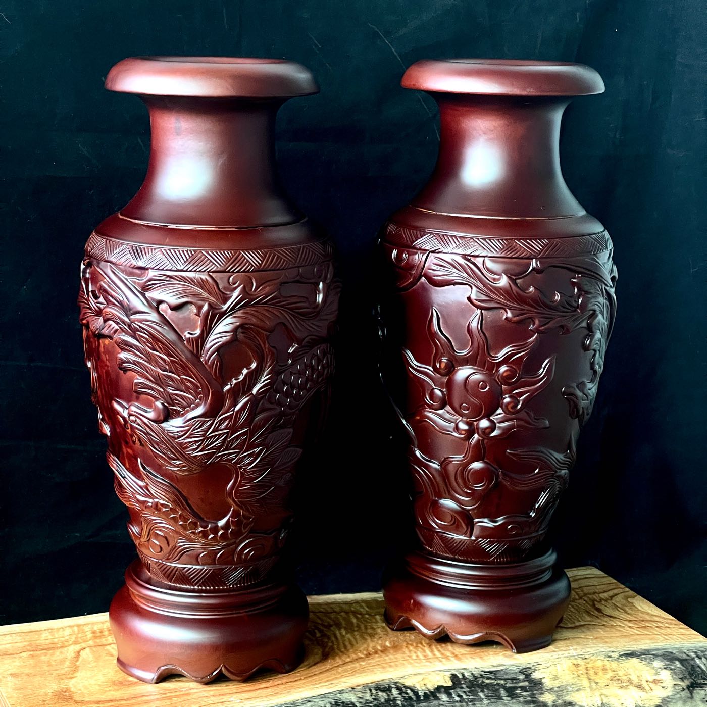 花梨木龍鳯花瓶一對木雕花梨木花瓶客廳裝飾擺件-864 | Yahoo奇摩拍賣