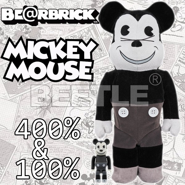 BEETLE BE@RBRICK X DISNEY MICKEY MOUSE 黑白米奇絨布米奇400% 100