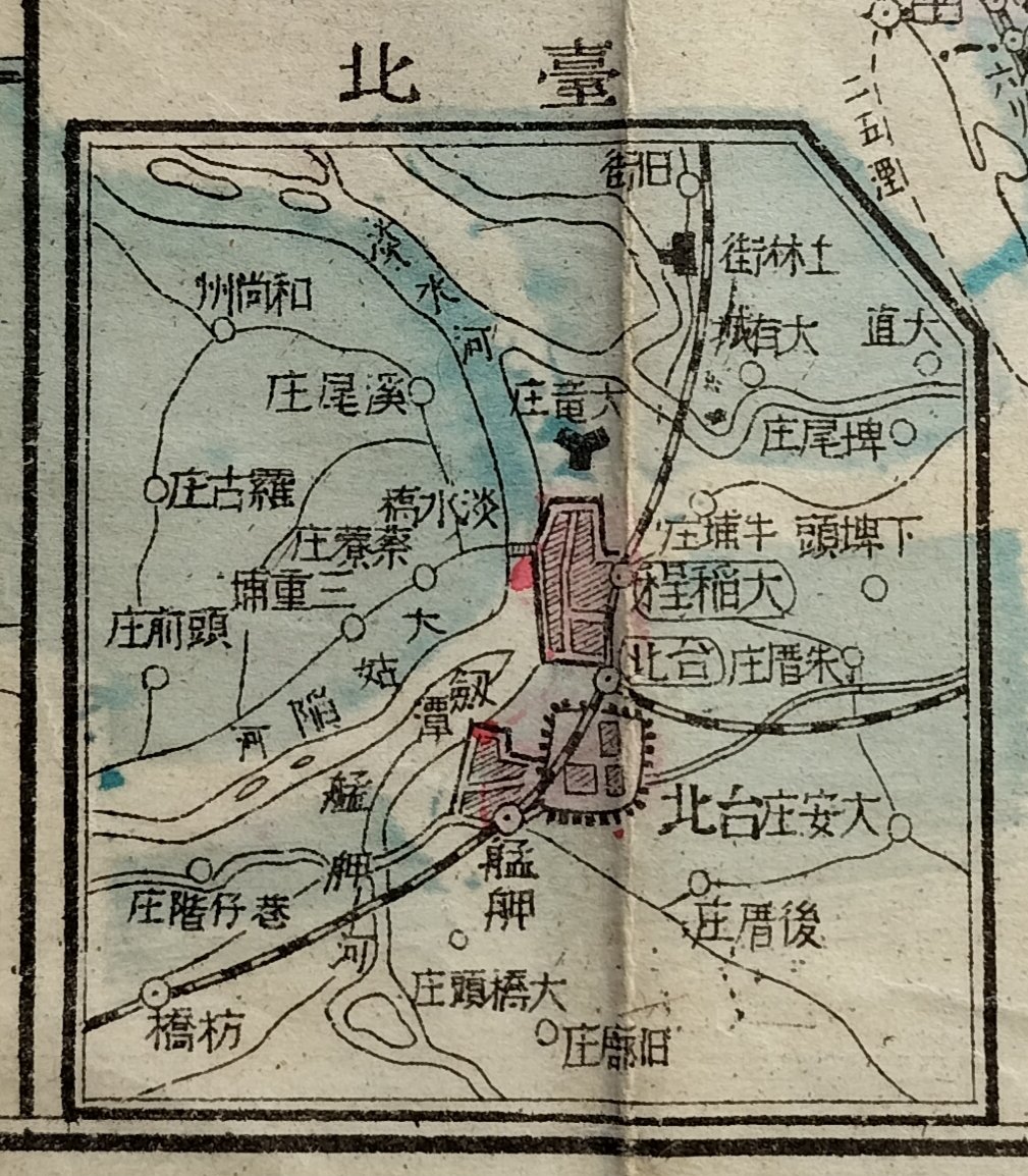 小屋}明治40年(1907年) 凱旋紀念大日本旅行案內地圖臺灣台北市街清朝 