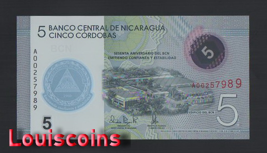 【Louis Coins】B1595-NICARAGUA-2019尼加拉瓜塑膠紀念鈔票-5 Córdobas(318)