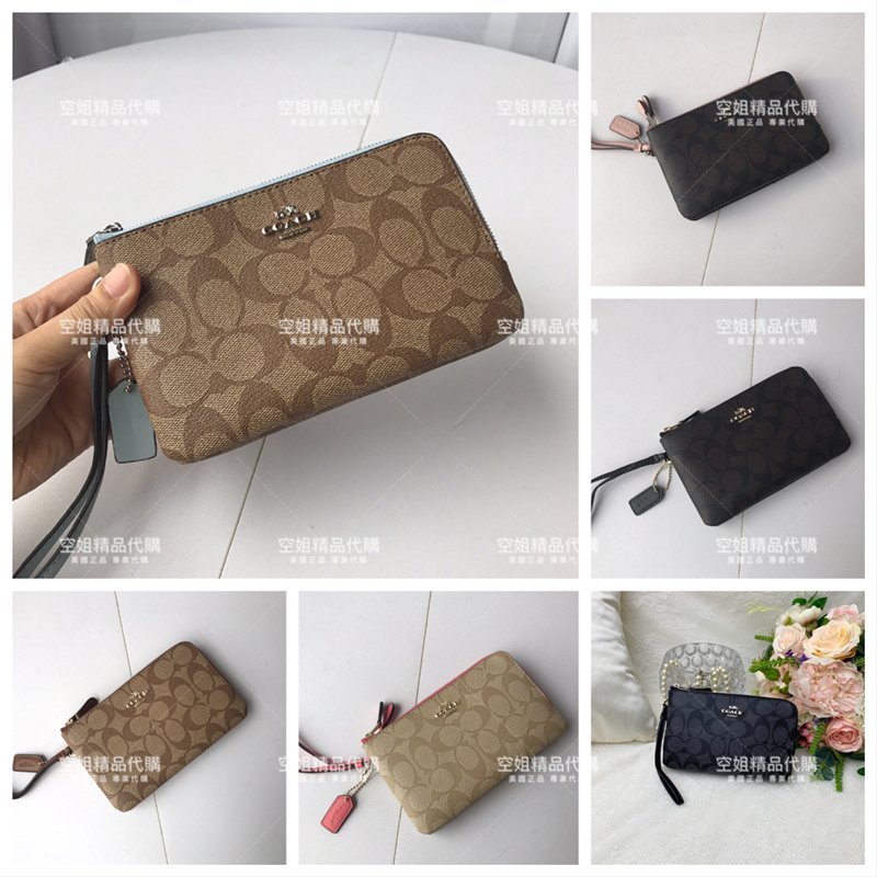 空姐精品代購 COACH 87591 新款女士經典C紋印花小號雙層零錢包 手拿包 可放IPhone X 附代購憑證