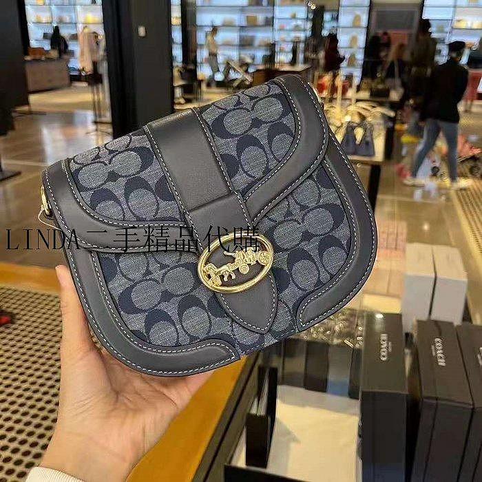 LINDA二手精品代購 COACH 蔻馳 C4066 香布蕾2021新款女士拼牛仔logo 馬車標馬鞍包 單肩包 斜挎包