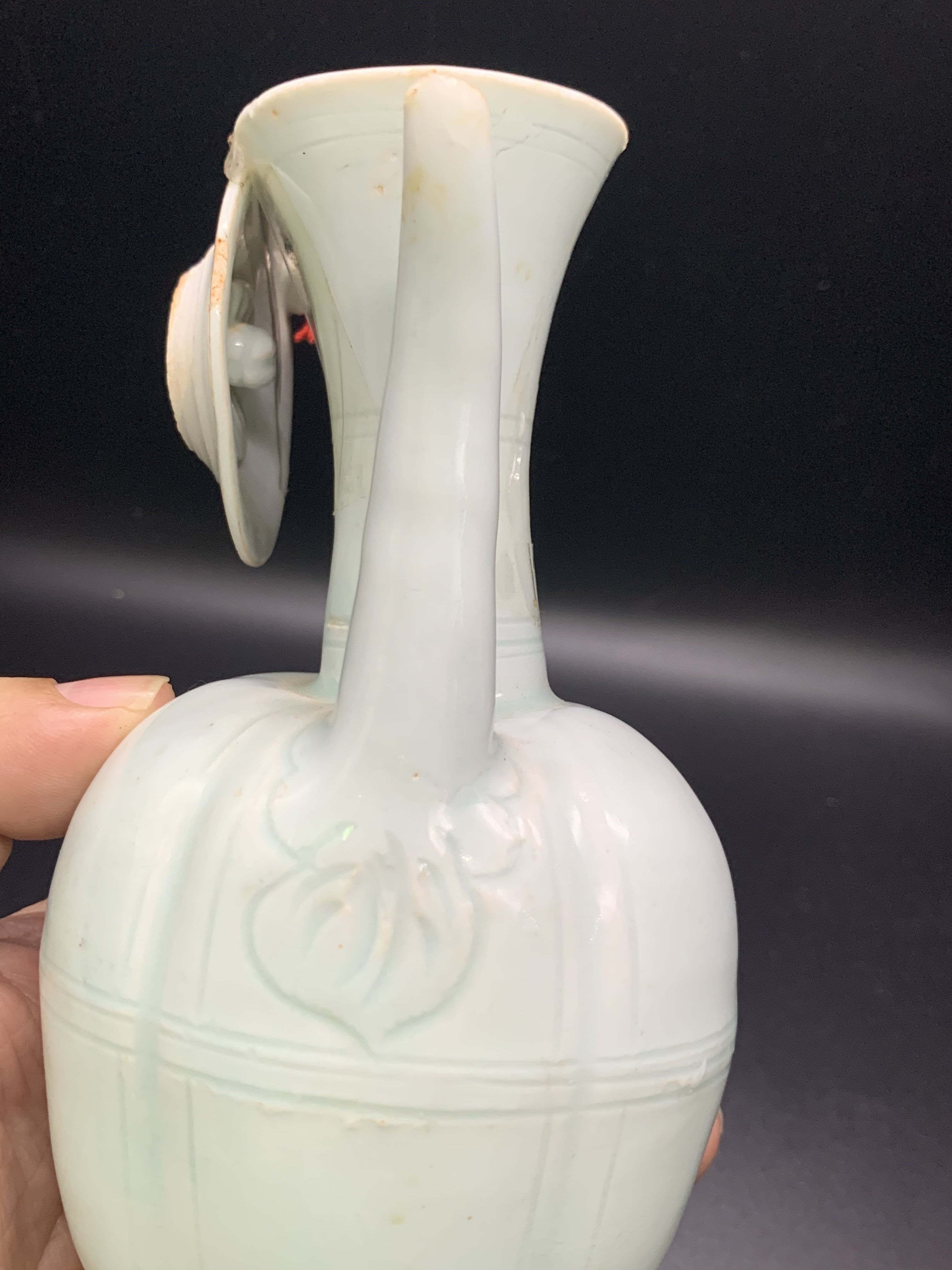 仿宋点茶湖田窯影青釉小手執壺茶壺工芸品置物84-