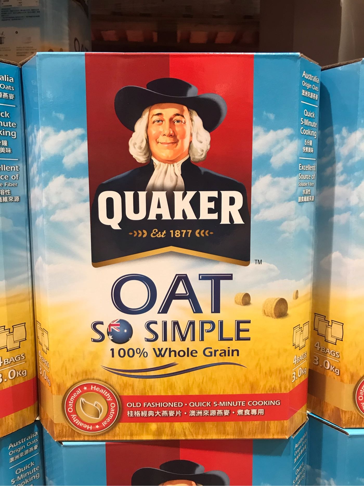 Costco好市多quaker 桂格經典大燕麥片3kg Whole Oats Yahoo奇摩拍賣