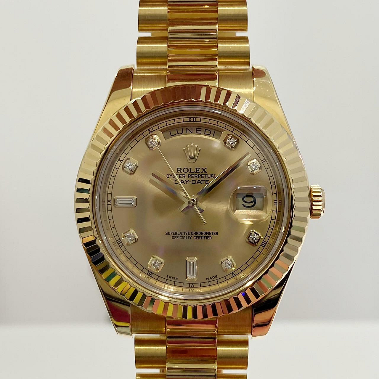 金運名錶當舖 ROLEX 勞力士 218238 DAYDATE 金包台69T鑽面 750黃金40/185mm 現貨保卡R70