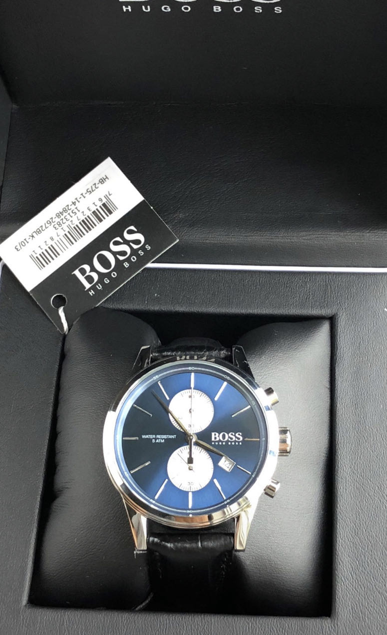 HUGO BOSS Jet 藍色錶盤黑色皮革錶帶石英雙眼計時男士手錶1513283