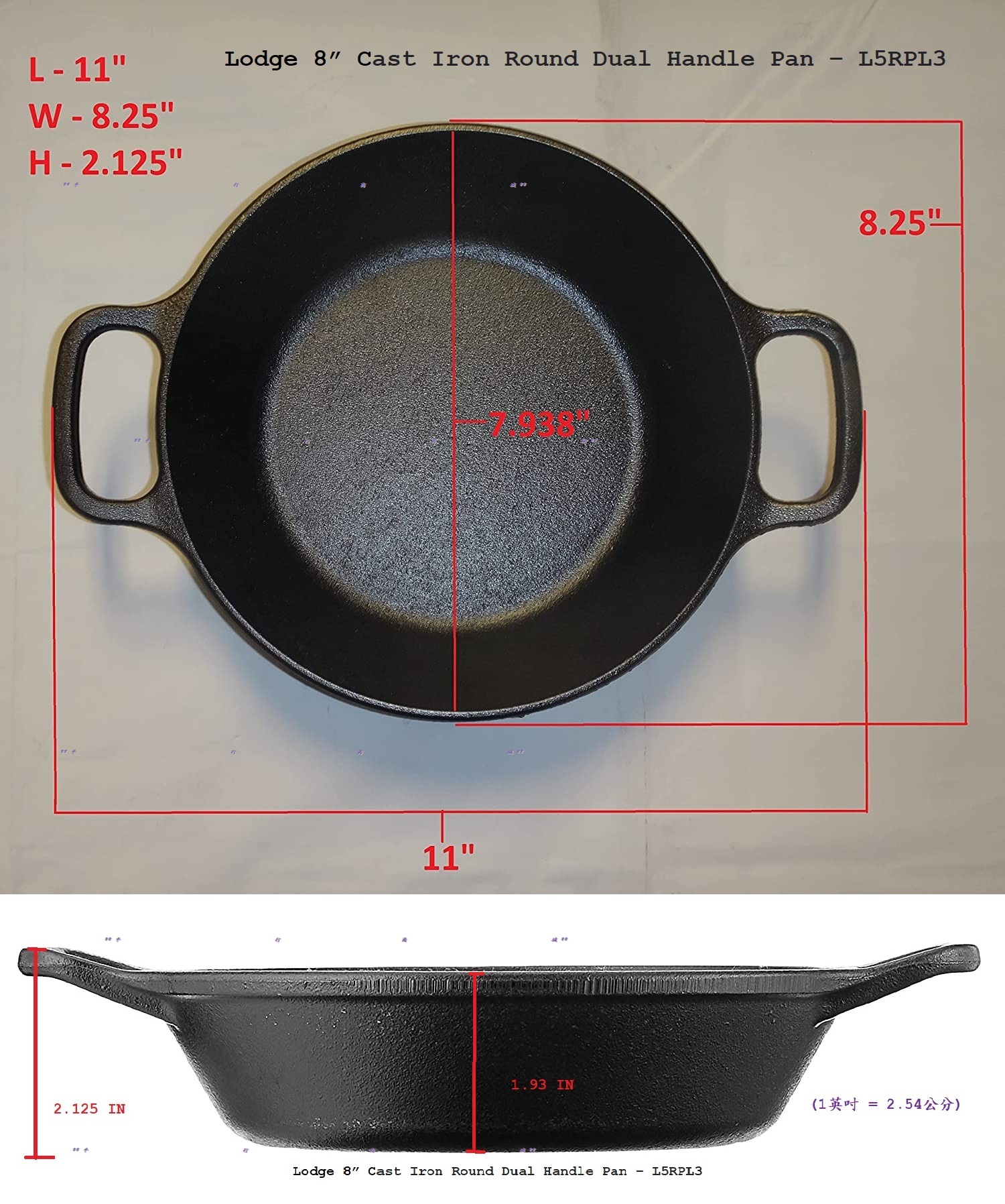 Lodge L5RPL3 8 Pre-Seasoned Cast Iron Skillet with Dual Handles