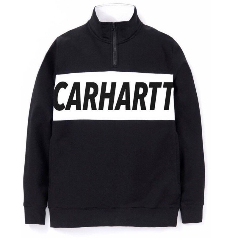 L號] CARHARTT WIP 黑白半拉鍊大學T 衛衣字體大LOGO 超新二手supreme