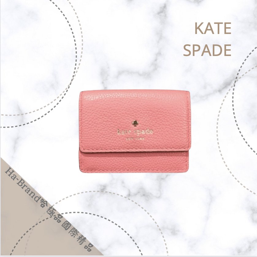 哈極品】美品《kate spade 粉色全皮三卡三折式零錢短夾》 | Yahoo奇摩拍賣