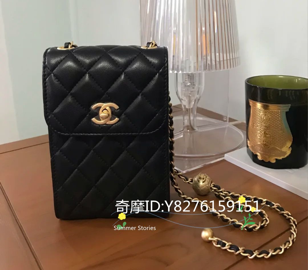 99新 Chanel 香奈兒 金球手機包 AP1448 21早春新款 黑色經典款 小羊皮 肩背包 斜挎包 鏈條包