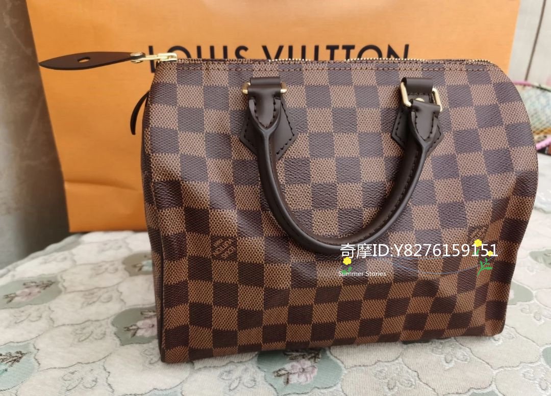 二手正品 LV 路易威登 時尚休閑棋盤格 SPEEDY 25 手提包 N41368 枕頭包 波士頓包 肩背包 斜挎包