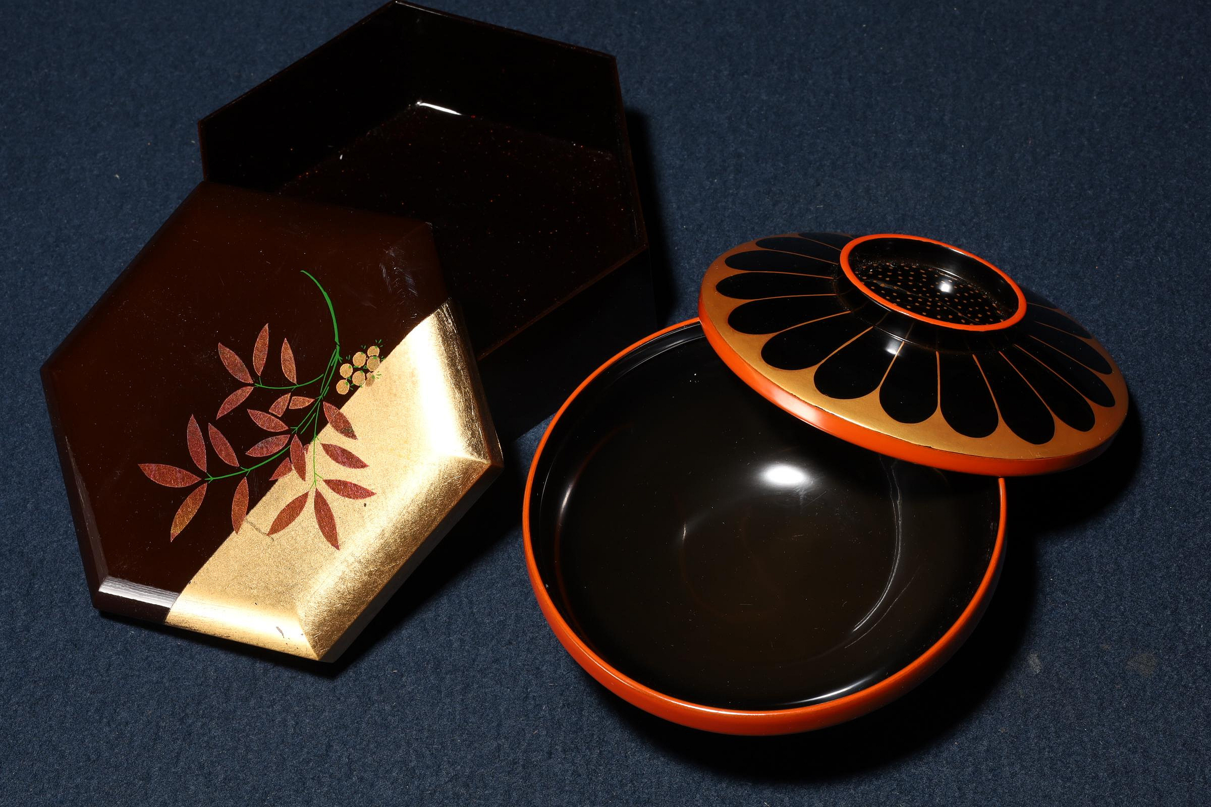 2/26結標海量日本漆器茶箱A020766 -漆碗漆盤漆盒茶箱重箱承盤收藏文具 