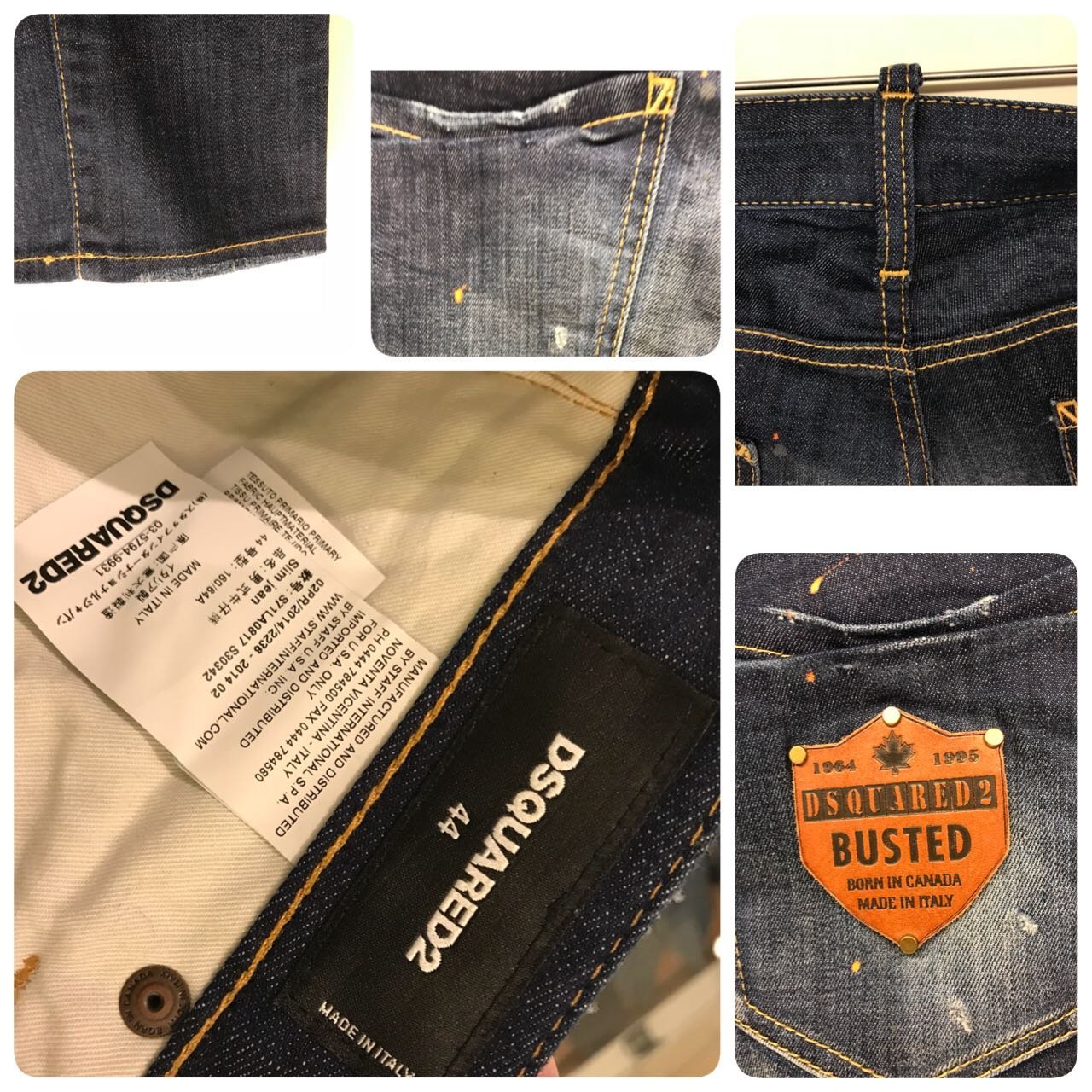 Dsquared2 slim jean 全新品雙拉鍊低腰合身小直筒牛仔褲44號潑漆皮革皮