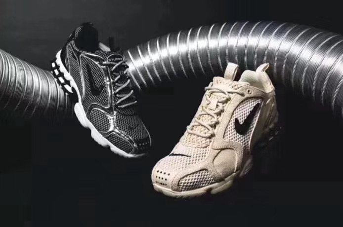 Stussy x Nike Air Zoom Spiridon Cage 2 米白卡其慢跑鞋CQ5486-200