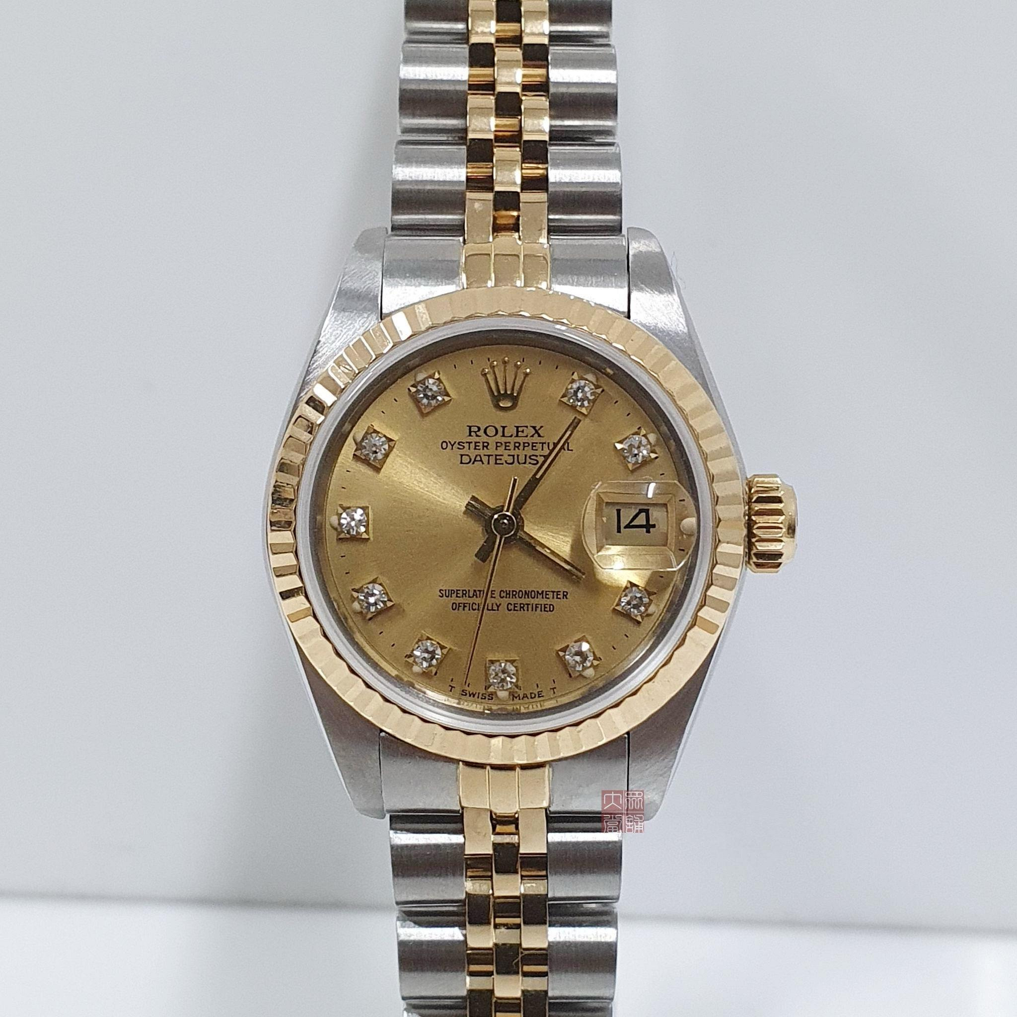 ROLEX 勞力士 69173 Datejust 蠔式女錶 經典金色十鑽面盤 錶徑26mm 自動上鍊 大眾當舖L622