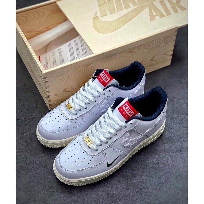 正品】耐克Nike Air Force 1 Low Kith Paris 浮雕KITH聯名男女白藍色