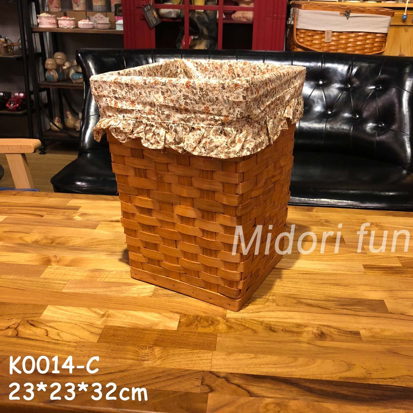 K0014 C Midorifun 綠的趣味 木編碎花收納桶 大 Zakka 木籃 單格收納 鄉村風 紙屑桶 Yahoo奇摩拍賣