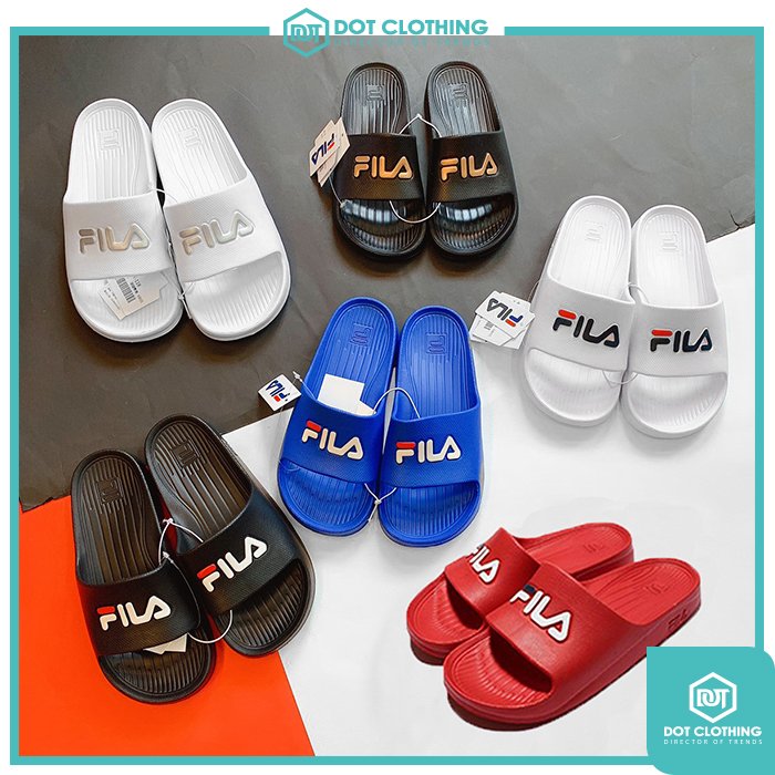 【限時下殺】DOT 聚點 FILA LOGO 運動拖鞋 防水 海灘 情侶拖鞋 白藍紅 白銀 防水拖鞋 男29CM