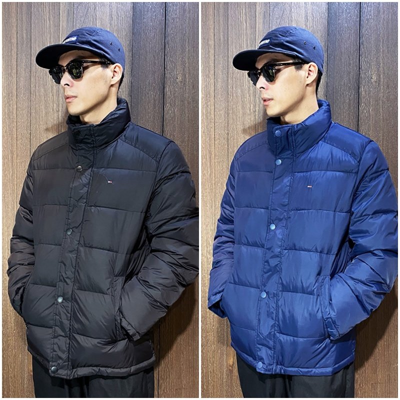 美國百分百【全新真品】Tommy Hilfiger 羽絨外套 立領 男款 TH 保暖 夾克 黑色/深藍 AV79